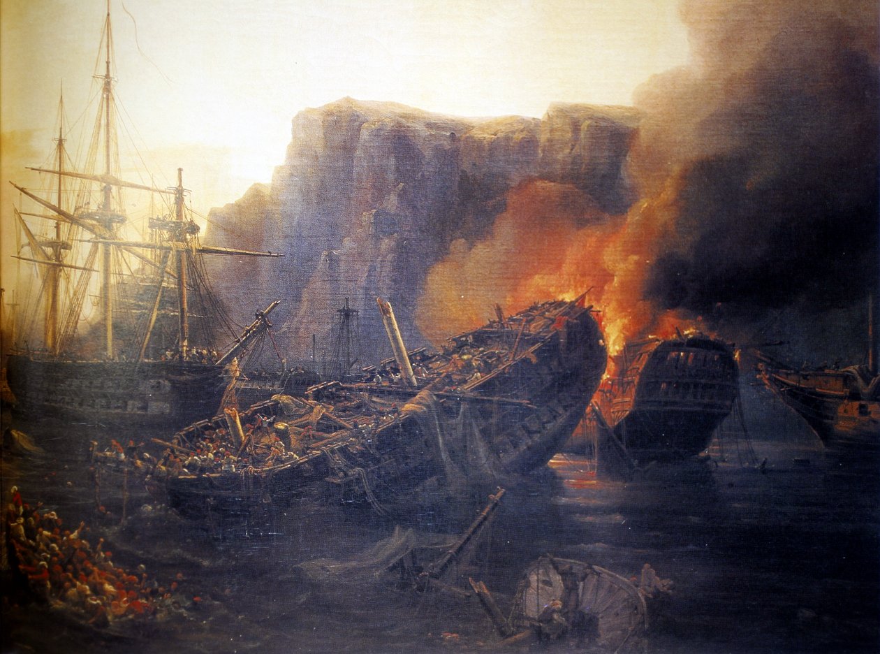 Français :  Le soir de la bataille de Navarin, 1827 Soirée de la bataille de Navarin - Auguste Etienne Francois Mayer