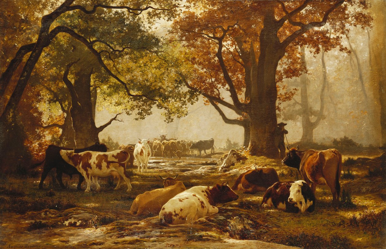 Bétail dans un paysage fluvial boisé - Auguste Francois Bonheur
