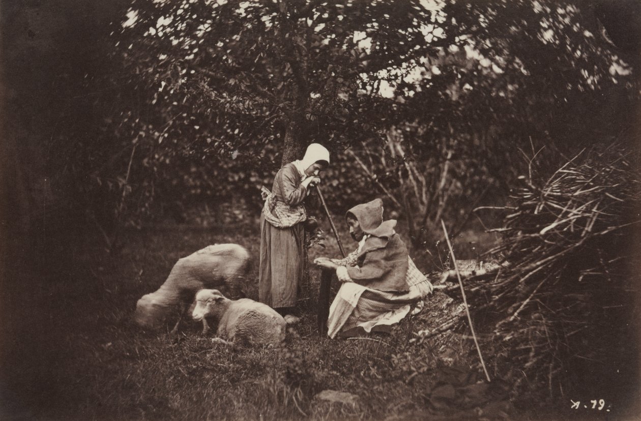 Deux bergères se reposant avec deux moutons - Auguste Giraudon