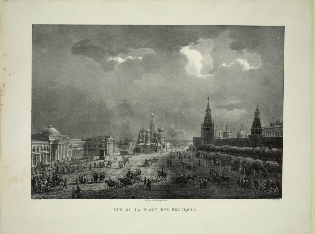 Les rangées commerciales supérieures sur la Place Rouge à Moscou, c. 1830 - Auguste Jean Baptiste Antoine Cadolle