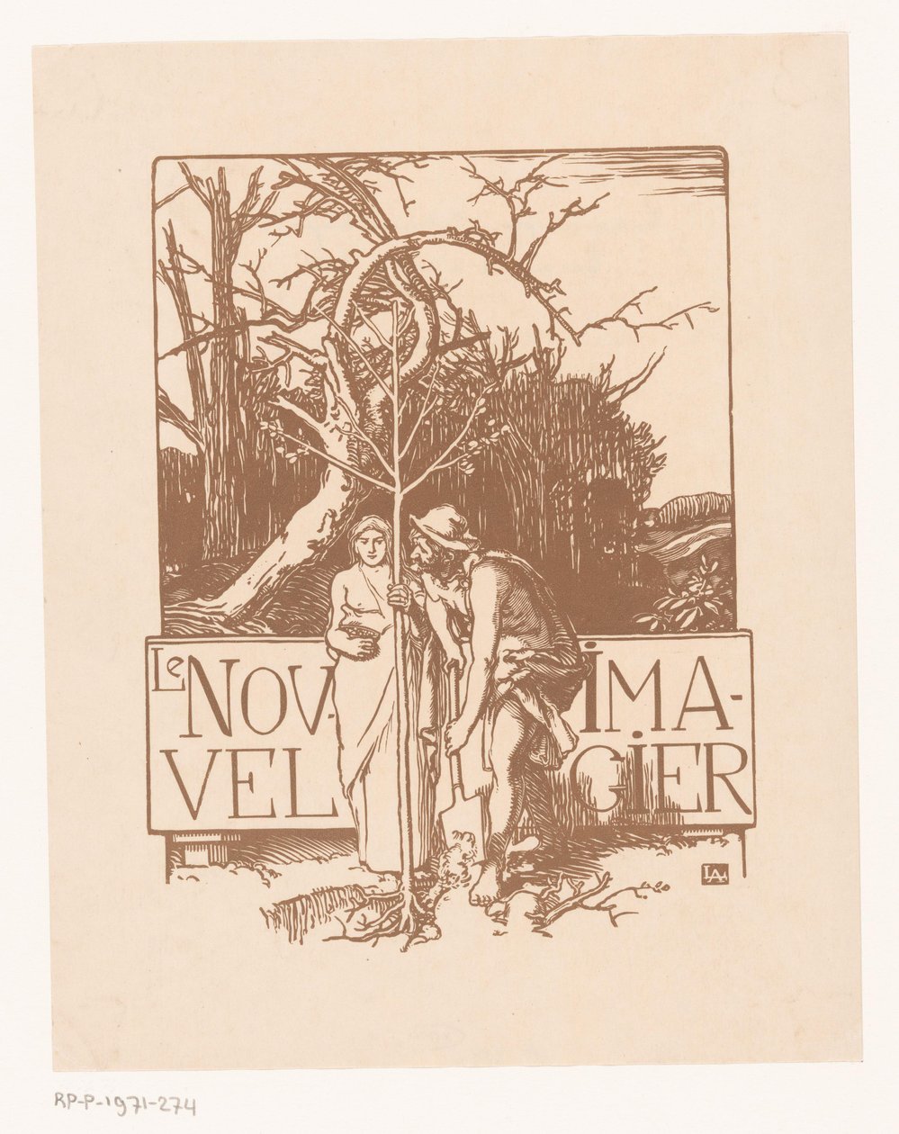 Homme et femme plantant ensemble un jeune arbre - Auguste Lepere