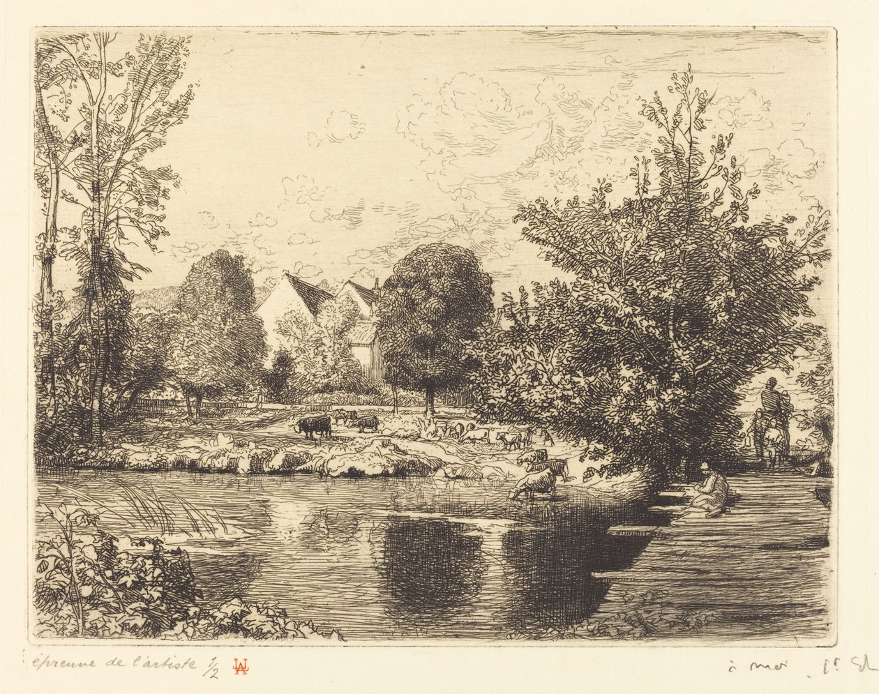 Vieille passerelle, bords du petit Morin - Auguste Lepere