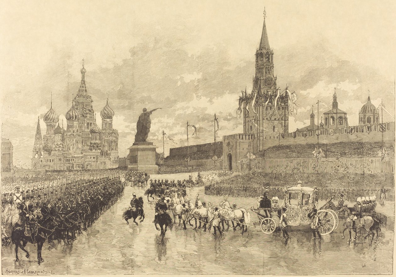 Le Couronnement du Tzar. Le Cortège Impérial Traverse la Place Royale - Auguste Lepère and Auguste Gérardin