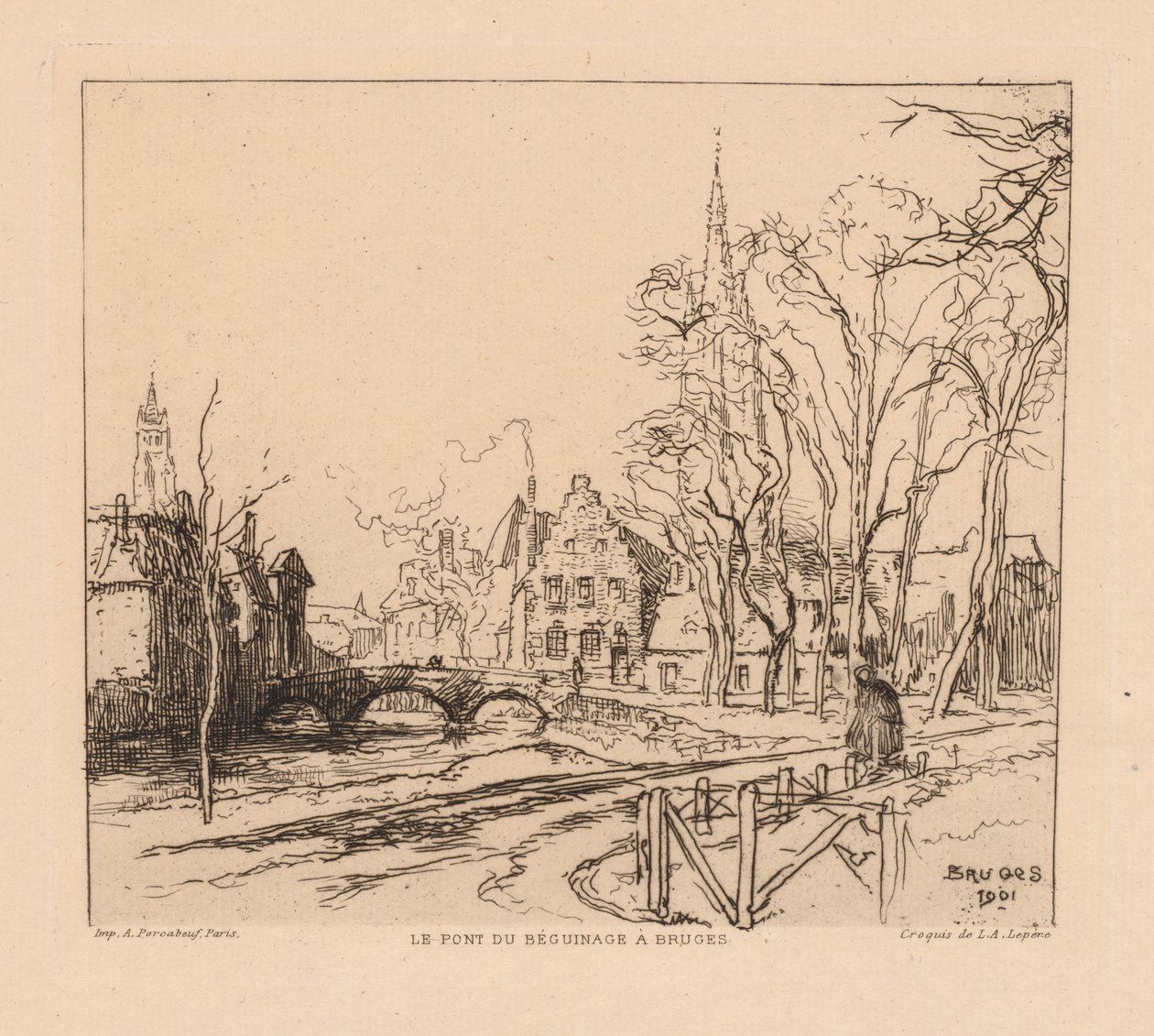 Le Pont du Béguinage à Bruges - Auguste Louis Lepère
