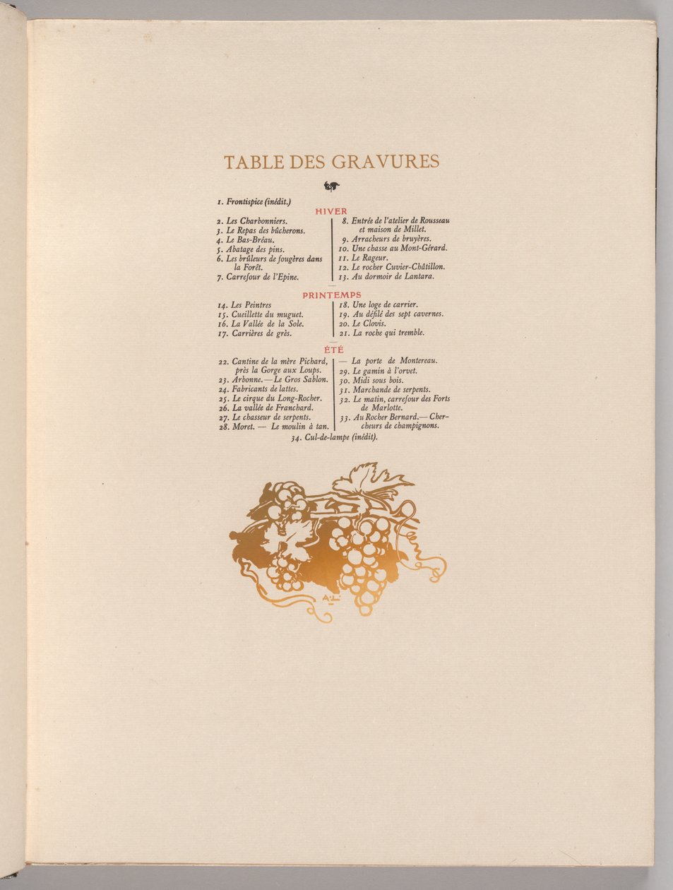 Forêt de Fontainebleau : Raisins, Cul-de-lampe Table des gravures La Forêt de Fontainebleau..., 1908 - Auguste Louis Lepère