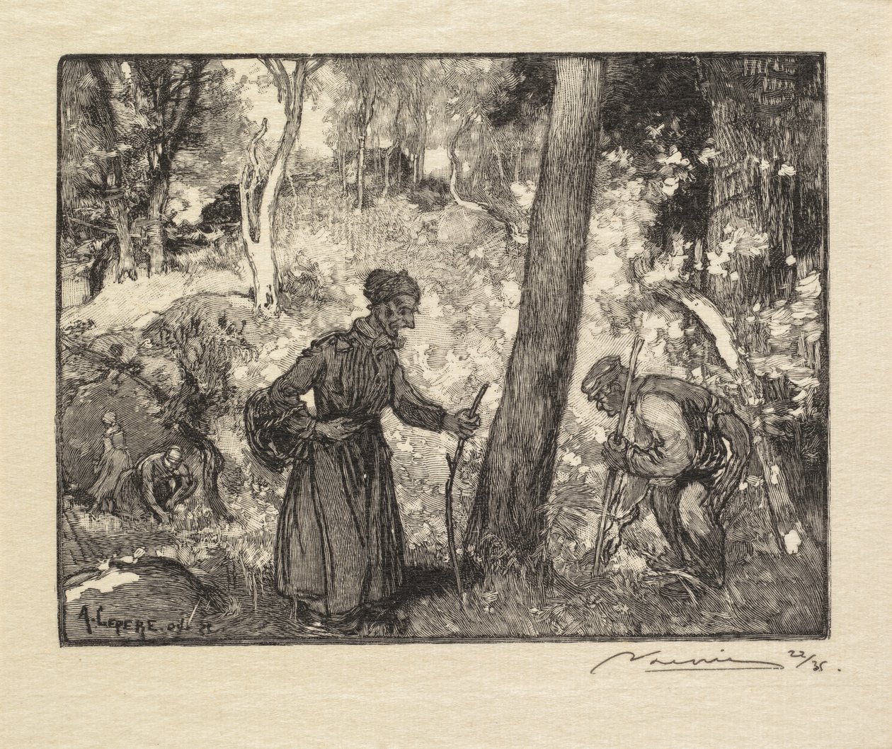 Forêt de Fontainebleau: Au Rocher Bernard, Chercheurs de Champignons - Auguste Louis Lepère