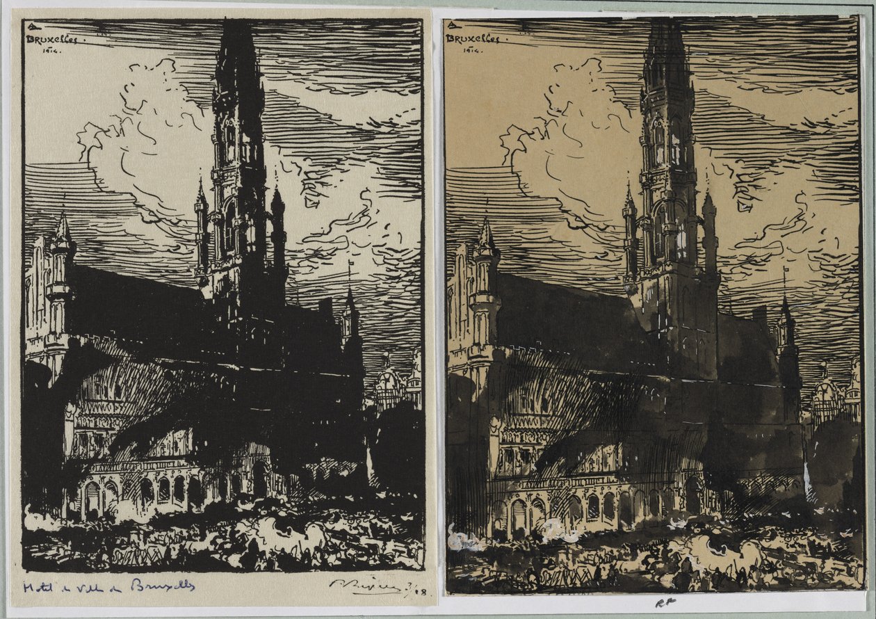 Hôtel de Ville de Bruxelles en feu, 1914 - Auguste Louis Lepère