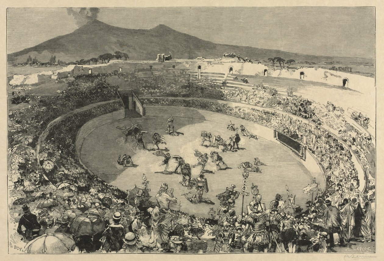 Italie. La fête de Pompéi, Le cirque des gladiateurs - Auguste Louis Lepère