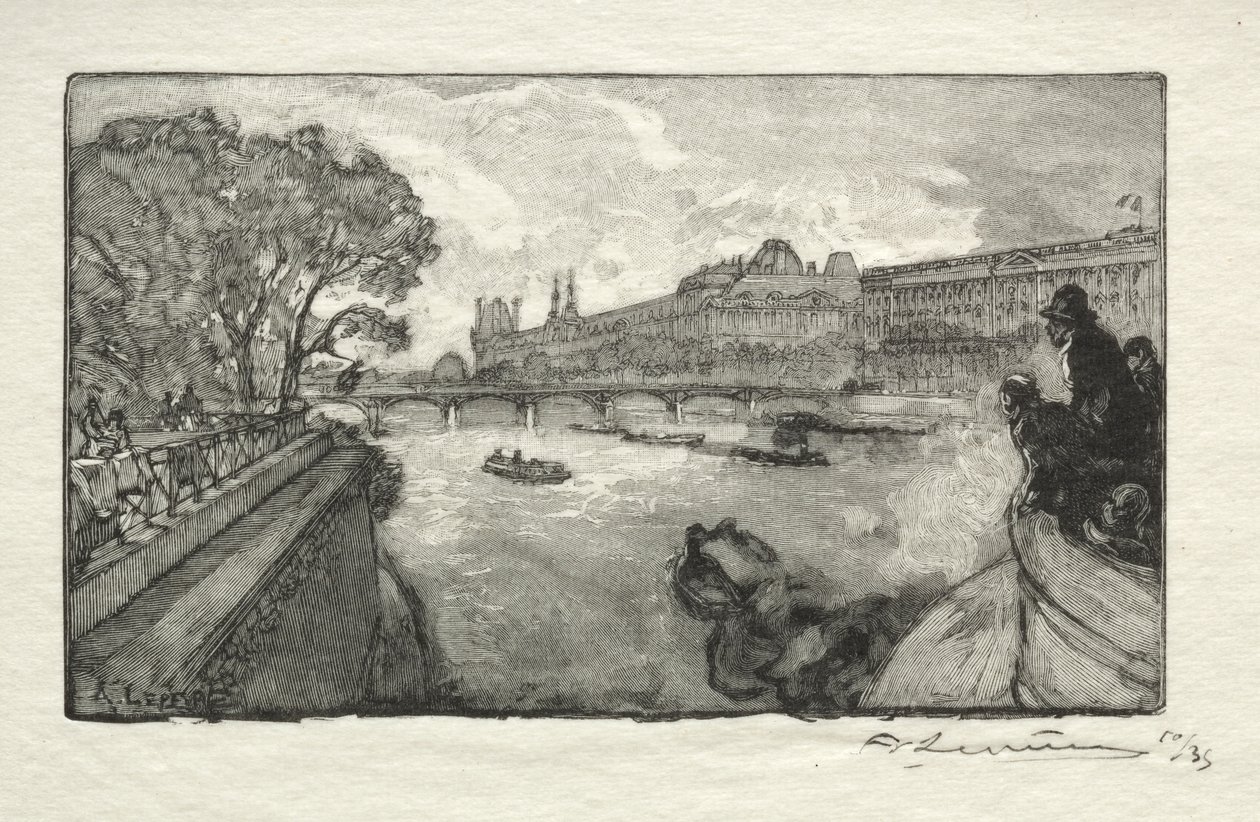 Le Louvre, vu du Pont Neuf - Auguste Louis Lepère