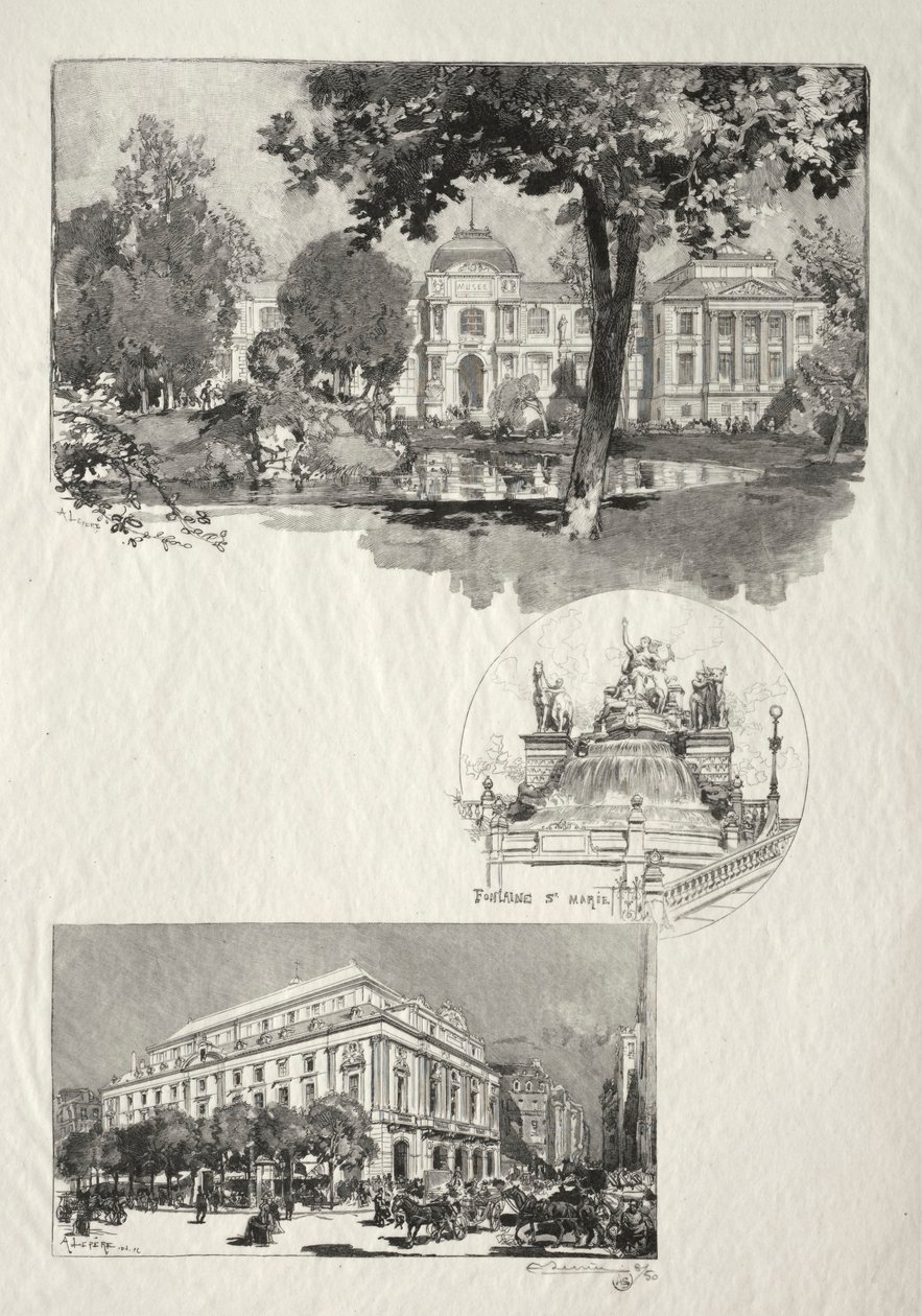 Rouen Illustré: La Musée, Fontaine St. Marie, Le Théâtre des Arts - Auguste Louis Lepère