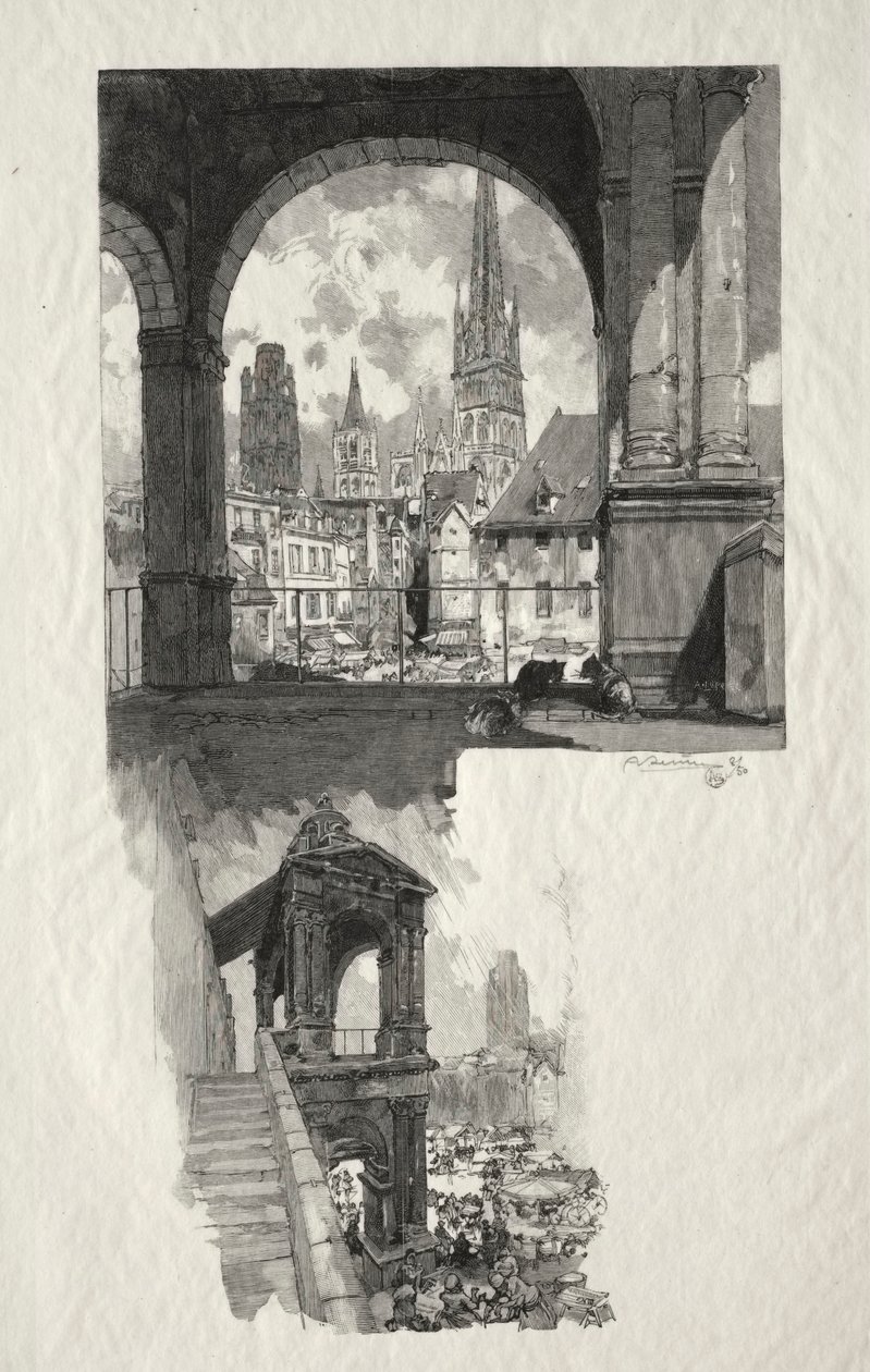 Rouen Illustré: Place de la Haute Vieille Tour; Édicule de la Fierté - Auguste Louis Lepère