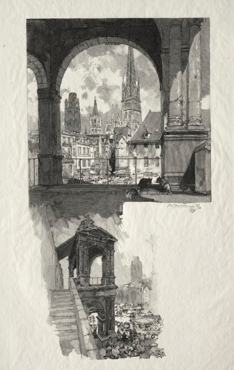 Rouen Illustré : Place de la Haute Vieille Tour, Édicule de la Fierté, 1896 - Auguste Louis Lepère