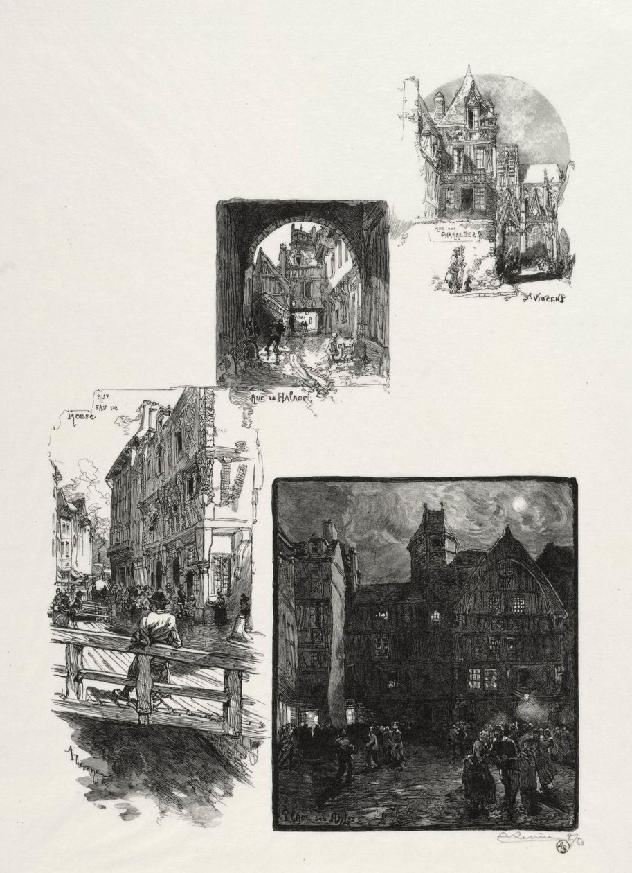 Rouen Illustré : Rue des Charretes; Rue de Halage; Rue Eau de Robec; Place des Arts - Auguste Louis Lepère