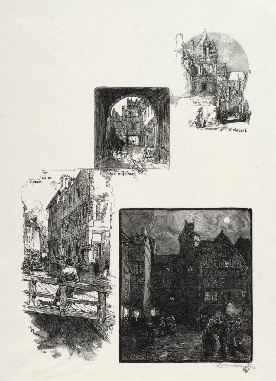 Rouen Illustré : Rue des Charrettes, Rue de Halage, Rue Eau de Robec, Place des Arts, 1896 - Auguste Louis Lepère
