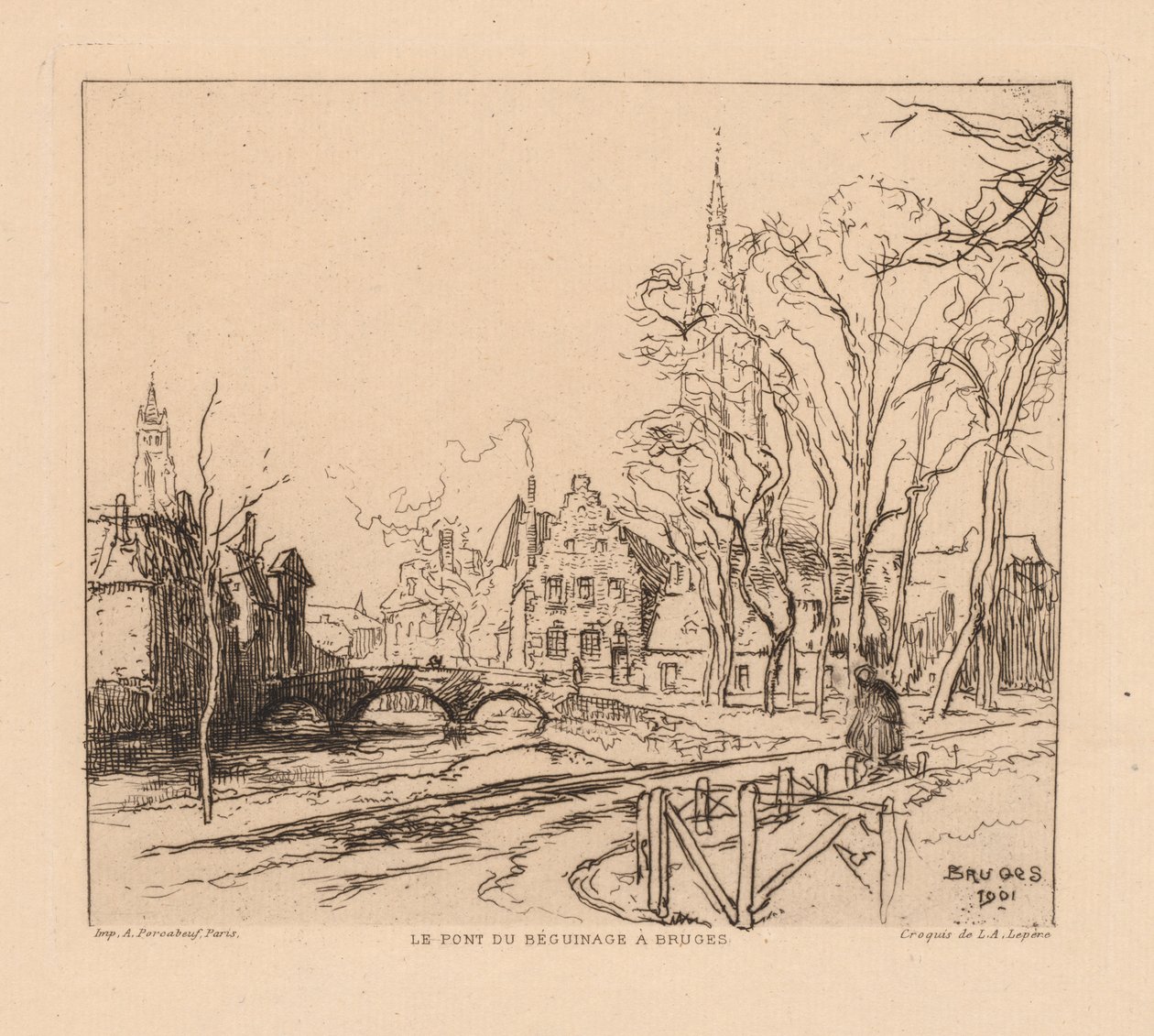 Le pont du Béguinage à Bruges, 1901 - Auguste Louis Lepère