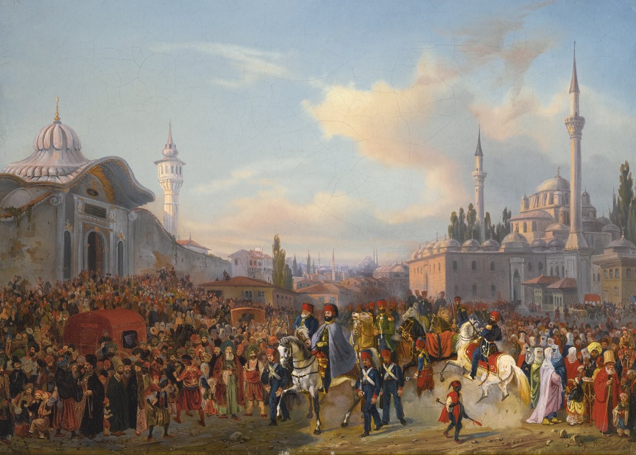 Le sultan Mahmud II quittant la mosquée Bayezid, Constantinople, 1837 - Auguste Etienne Francois Mayer