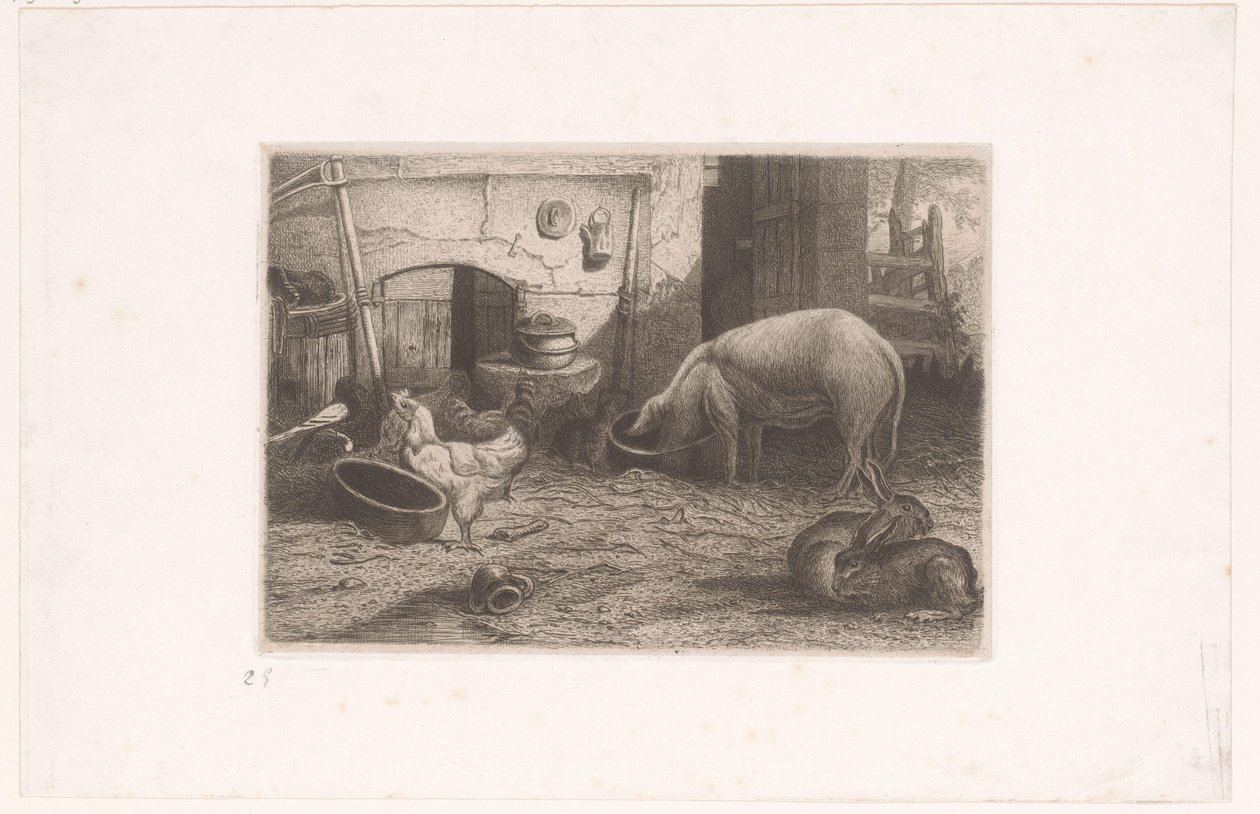 Cochon, poules et lapins près d