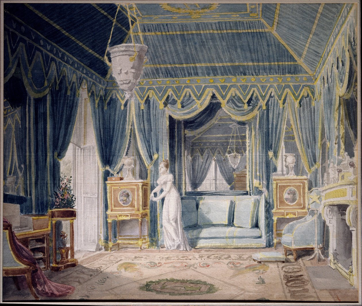Boudoir de la reine Hortense de Beauharnais (1783-1837) en 1811. Aquarelle d