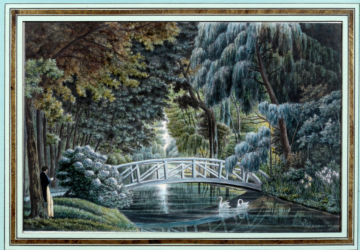 Vue du pont en bois à gauche du château de Malmaison - Auguste Simon Garneray