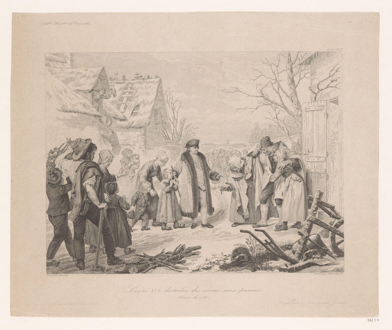 Louis XVI en visite dans un quartier pauvre
Louis XVI distribue des secours aux pauvres (titre sur l