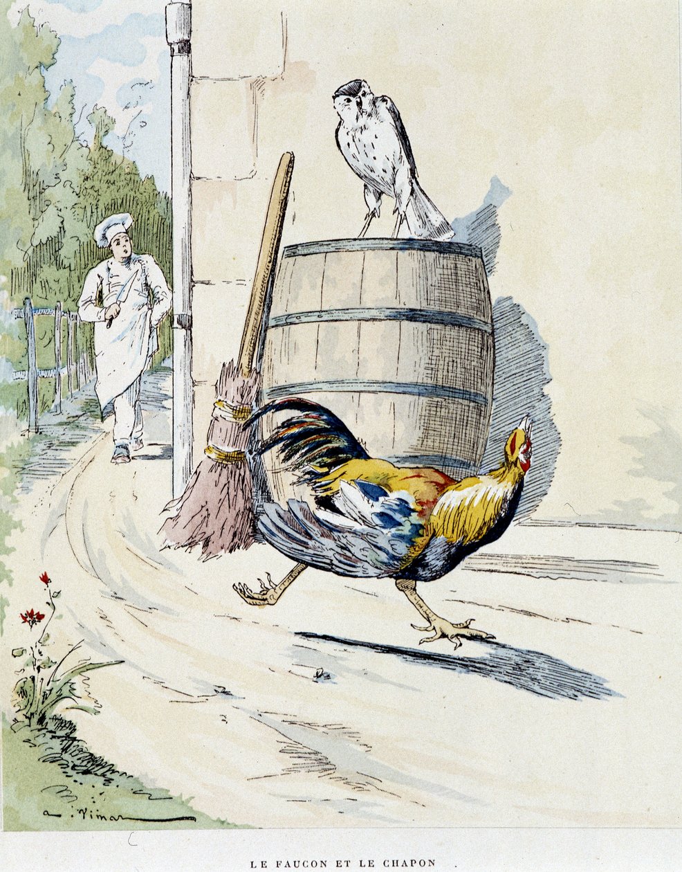 Le faucon et le chapon - dans « Fables de La Fontaine », ill. par Auguste Vimar (1851-1916), Tours, chez A. Mame & Fils - Auguste Vimar