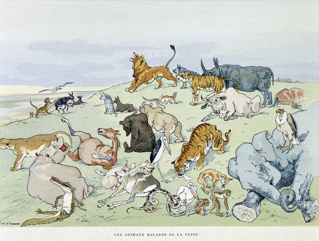 Les animaux malades de la peste - dans "Les Fables de la Fontaine", ill. par Auguste Vimar (1851-1916), Tours, chez A. Mame & Fils - Auguste Vimar