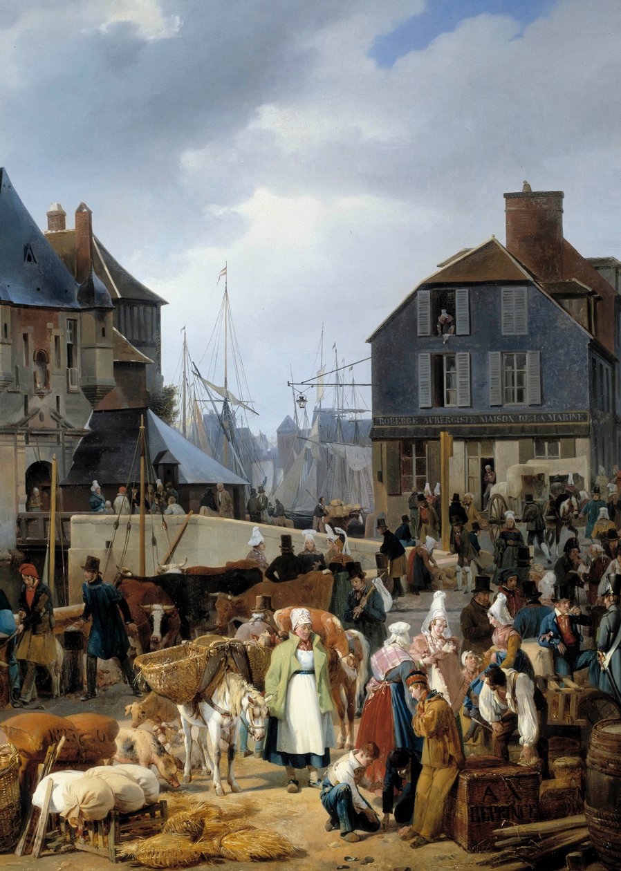 Embarquement de bétail sur le passager dans le port de Honfleur (détail) - Auguste-Xavier Leprince