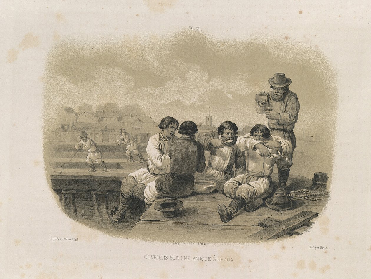 Constructeurs sur un bateau De: La construction de la cathédrale Saint-Isaac, 1845 - Auguste de Montferrand