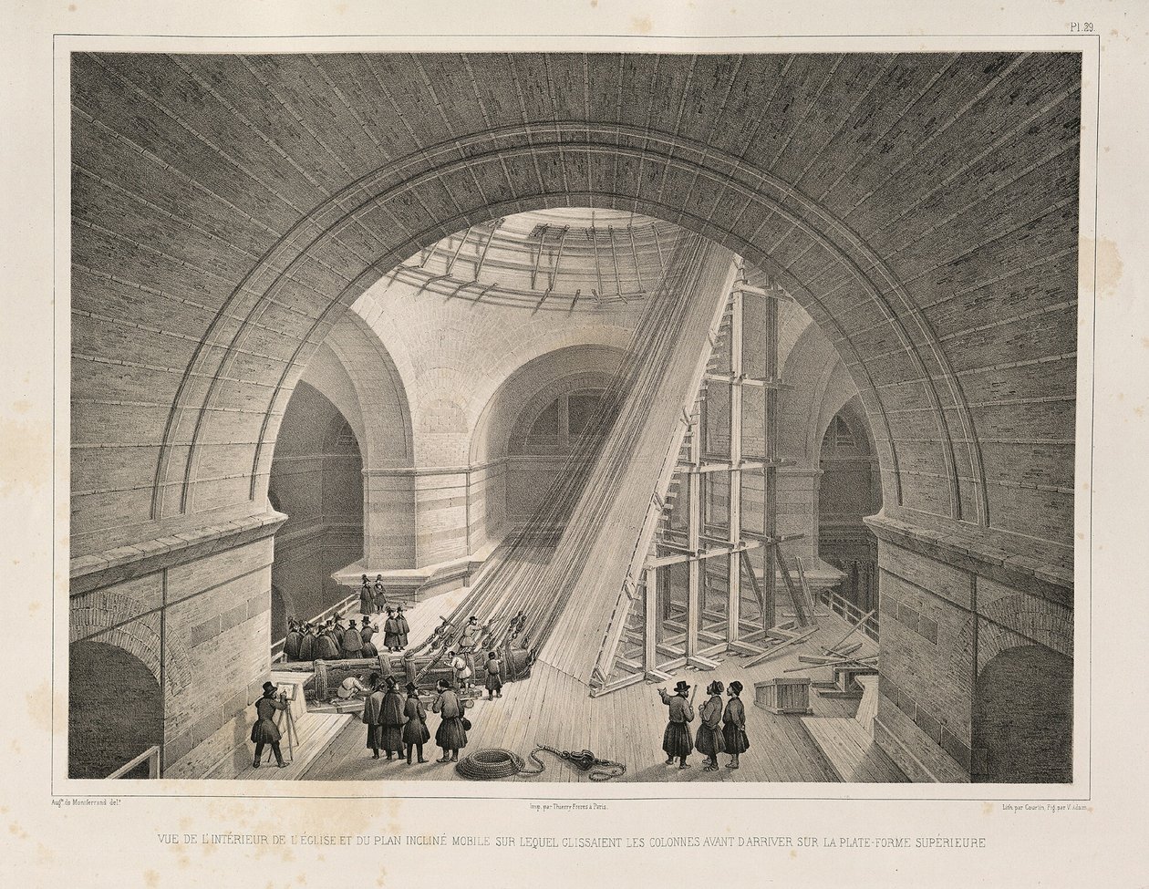 Vue intérieure de la cathédrale et une rampe De: La construction de la cathédrale Saint-Isaac, 1845 - Auguste de Montferrand