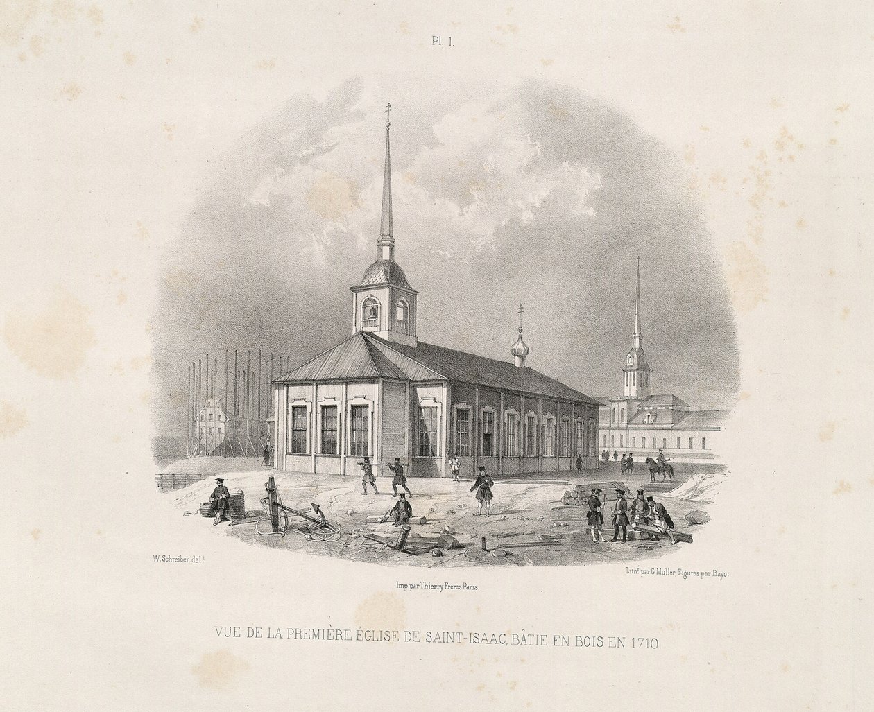 Vue de la première église Saint-Isaac en 1710 De : La construction de la cathédrale Saint-Isaac - Auguste de Montferrand
