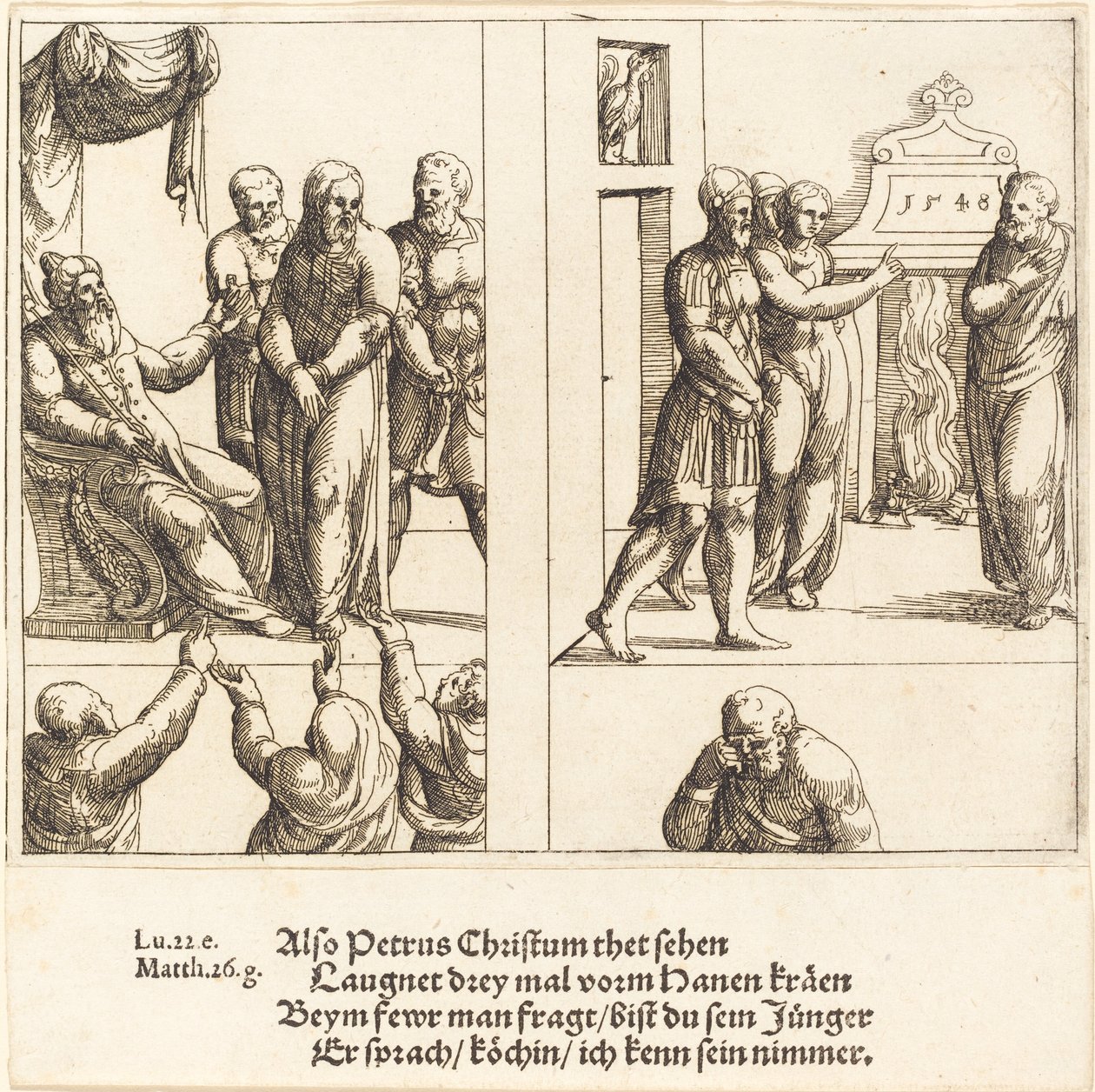 Christ devant Caïphe, et Pierre reniant le Christ - Augustin Hirschvogel