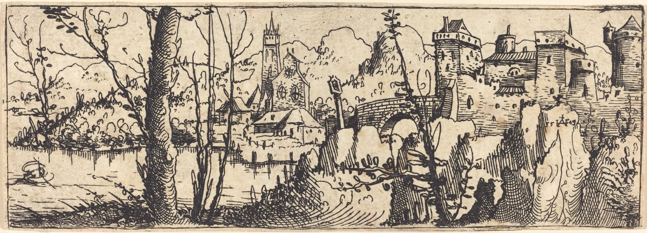 Paysage avec château à droite, entouré de rochers, 1546 - Augustin Hirschvogel