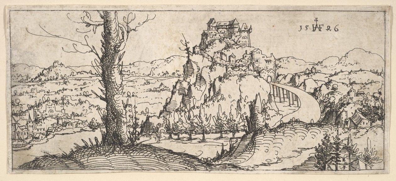 Paysage avec hautes roches et forteresses, 1546 - Augustin Hirschvogel