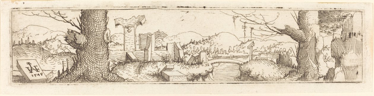 Paysage avec un ruisseau et des ruines, 1545 - Augustin Hirschvogel