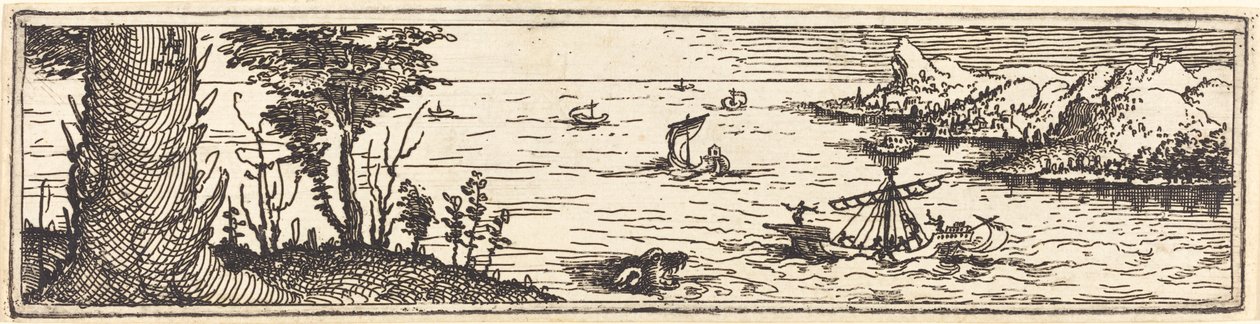 Paysage avec un lac et des voiliers, 1545 - Augustin Hirschvogel