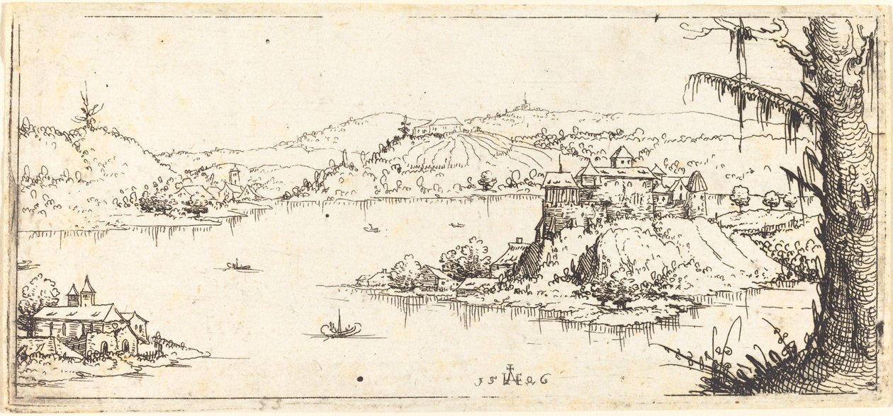 Paysage avec un grand lac au centre - Augustin Hirschvogel