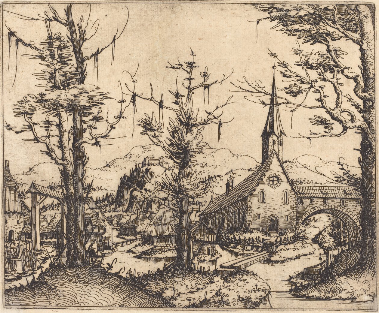 Paysage avec une église de village - Augustin Hirschvogel