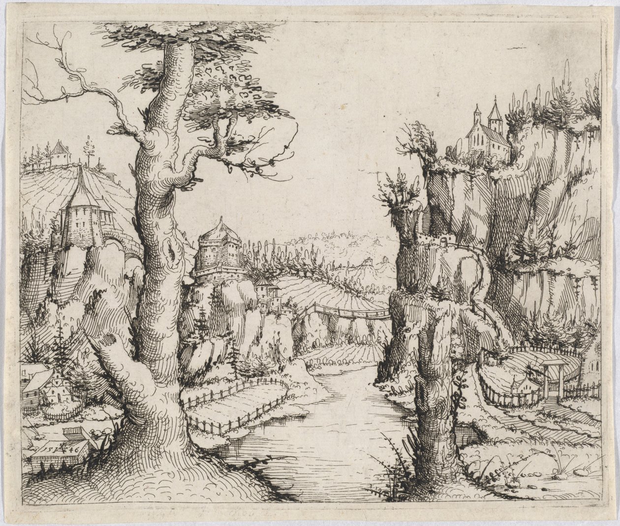 Paysage fluvial avec hautes falaises, 1546 - Augustin Hirschvogel