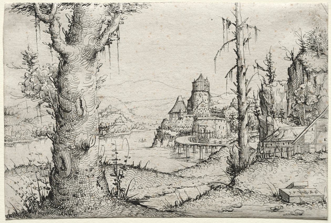 Paysage fluvial avec grand arbre à gauche, 1546 - Augustin Hirschvogel