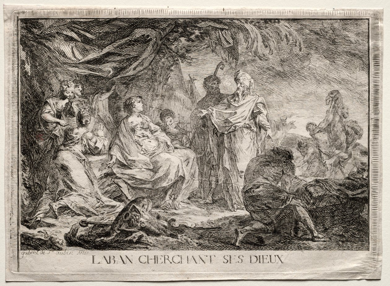 Laban cherchant ses dieux domestiques - Augustin de Saint Aubin