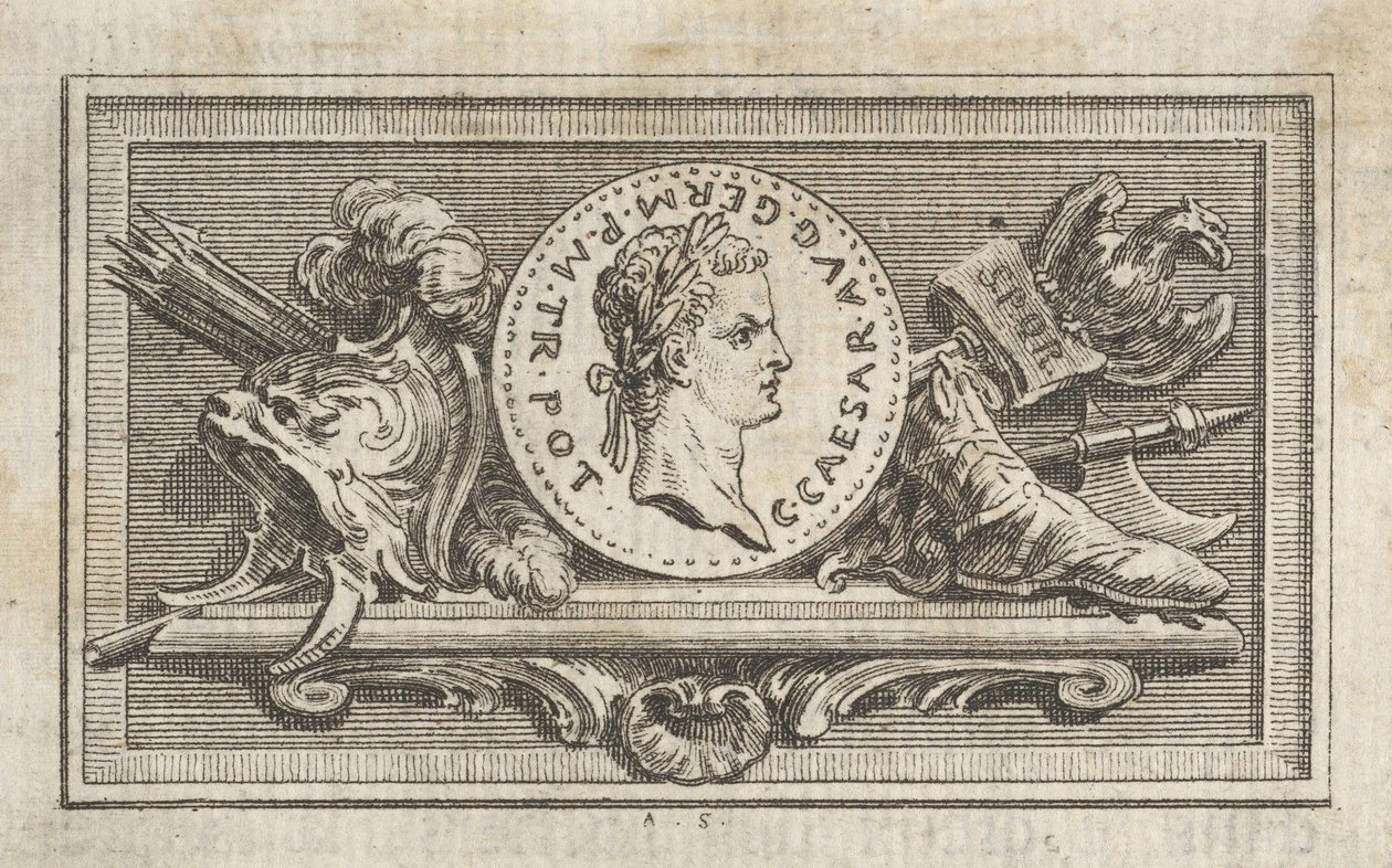 Médaille avec Portrait de Caligula dans le 6e Livre, de Tibère ou les six premi..., publié en 1768 - Augustin de Saint Aubin