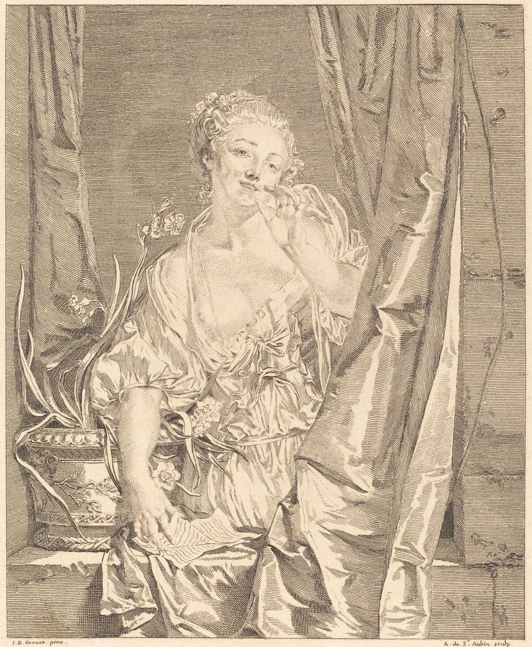 Le baiser envoyé - Augustin de Saint Aubin after Jean Baptiste Greuze