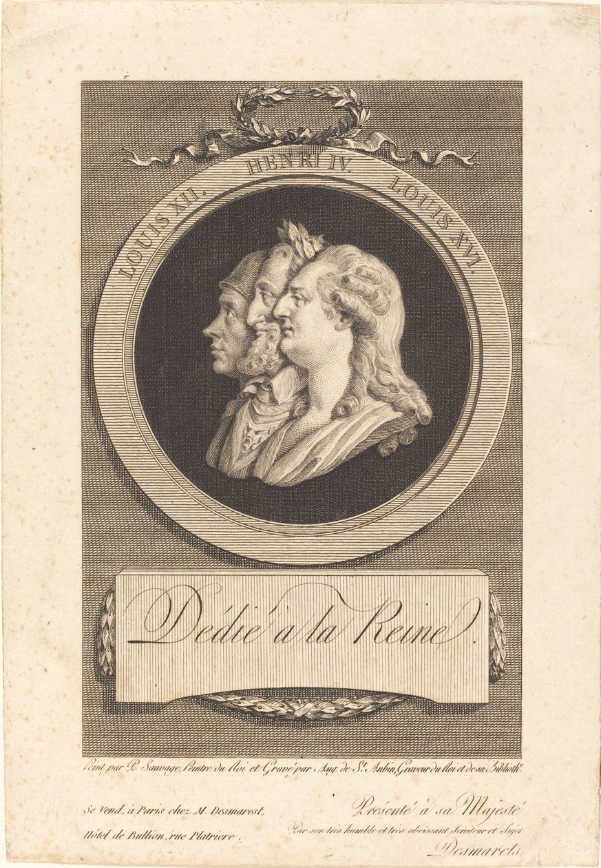 Louis XVI, Henri IV et Louis XII - Augustin de Saint Aubin after Piat Joseph Sauvage