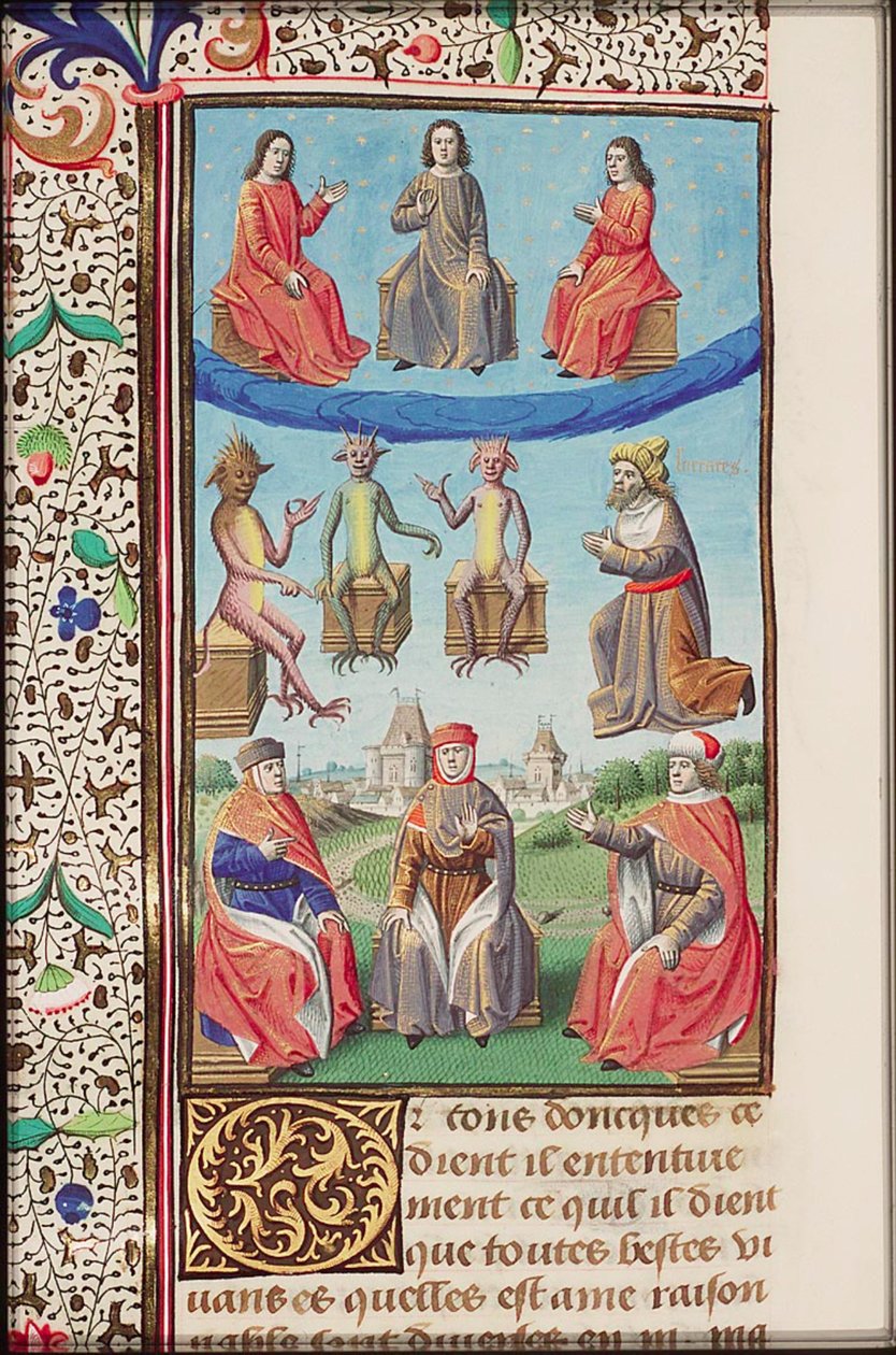 Une page illuminée du livre La Cité de Dieu, traduction française par Raoul de Presles (1371-1375) - Augustine of Hippo