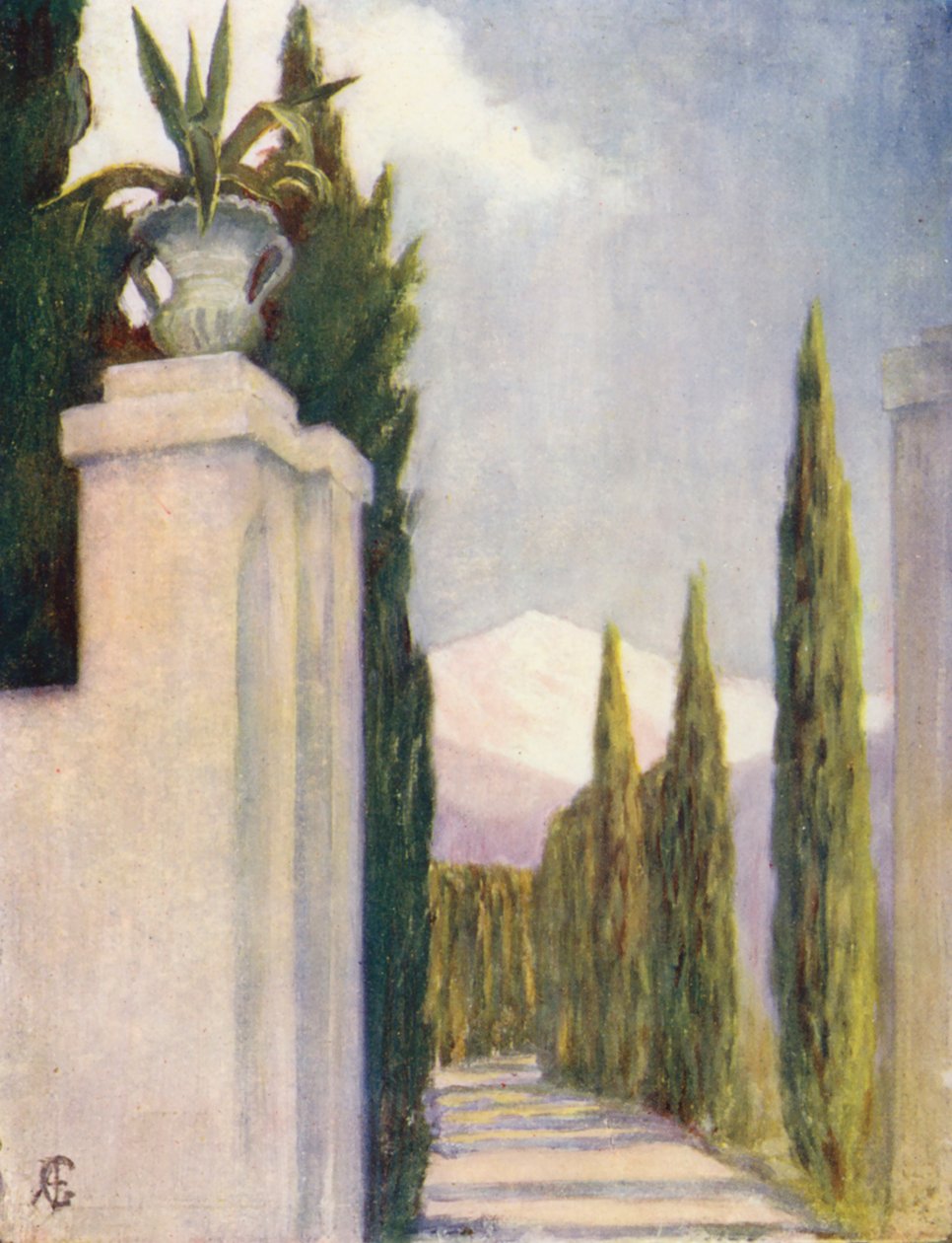 Passerelle dans les jardins du Generalife, Grenade (lithographie couleur) - Augustine Fitzgerald