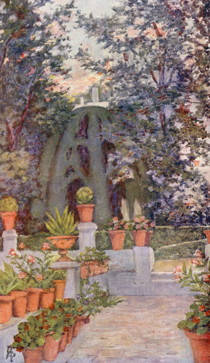 Dans le jardin du Generalife, Grenade (lithographie couleur) - Augustine Fitzgerald
