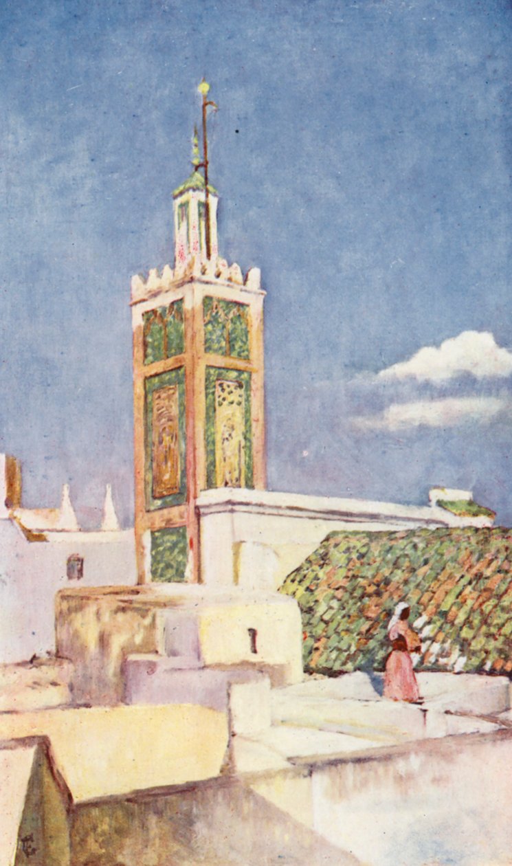 Le minaret de la Grande Mosquée de Tanger (lithographie couleur) - Augustine Fitzgerald
