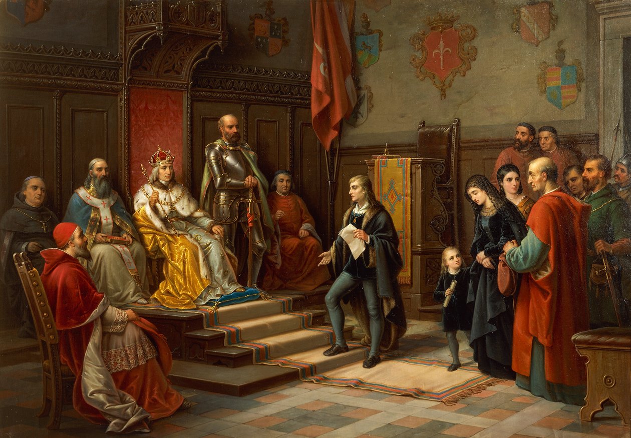 Frédéric III, pressé de marcher contre les Turcs par le poète de Trieste Raffaele Zovenzoni, par Augusto Tominz - Augusto Tominz