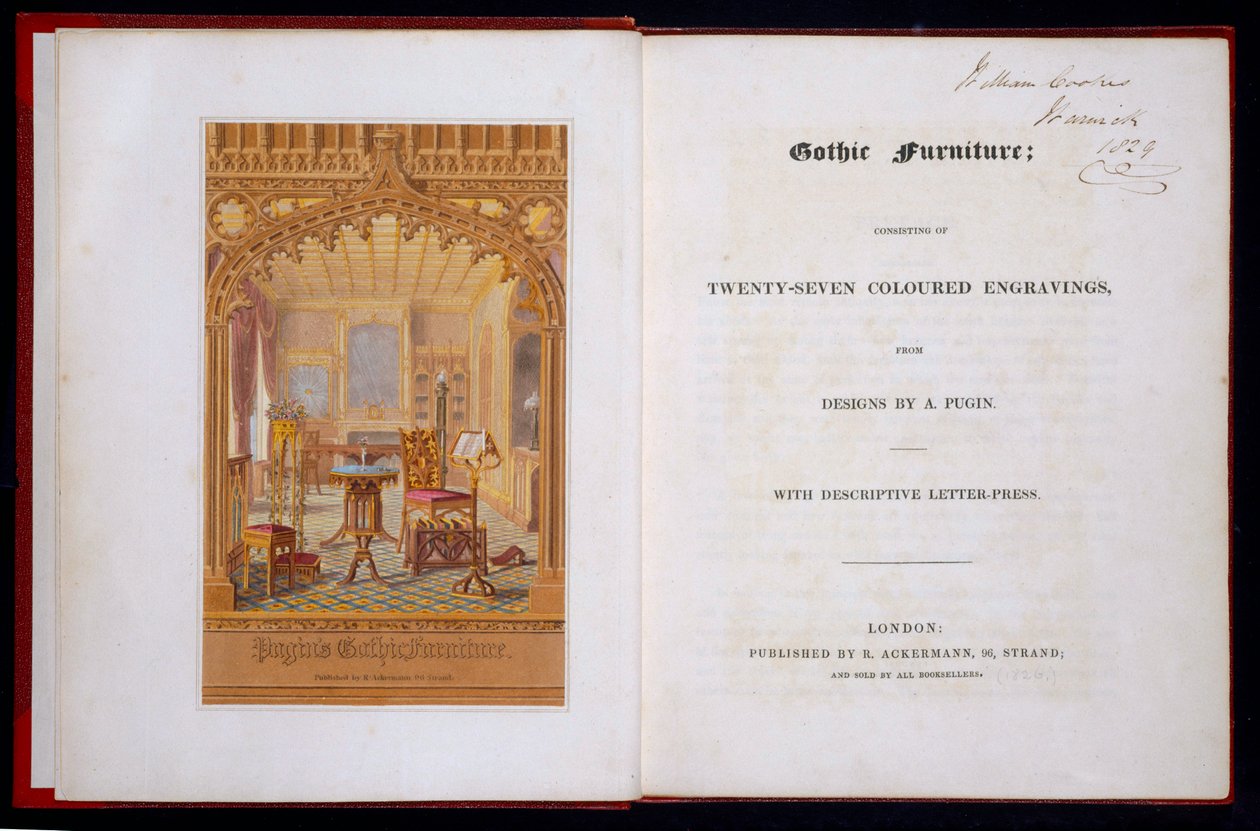 Page de titre et frontispice de Gothic Furniture, Pugin, Augustus Charles (1762-1832), 1826 - Augustus Charles Pugin