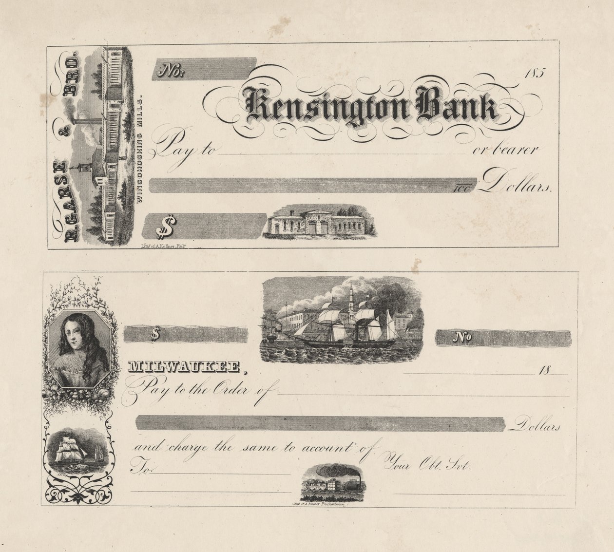 Billet de banque pour la Kensington Bank, 1850 - Augustus Kollner